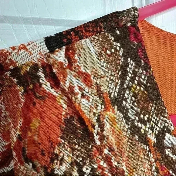 Tanjay Petite Blouse Mesh Ruffles 3/4 Length  Sleeves V-Neck Orange Size Small - Picture 4 of 16